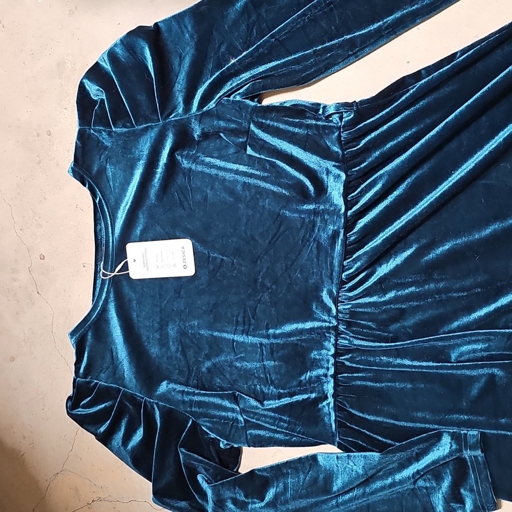 Nwt Elegant Teal Velvet Maxi Dress - Picture 3 of 4